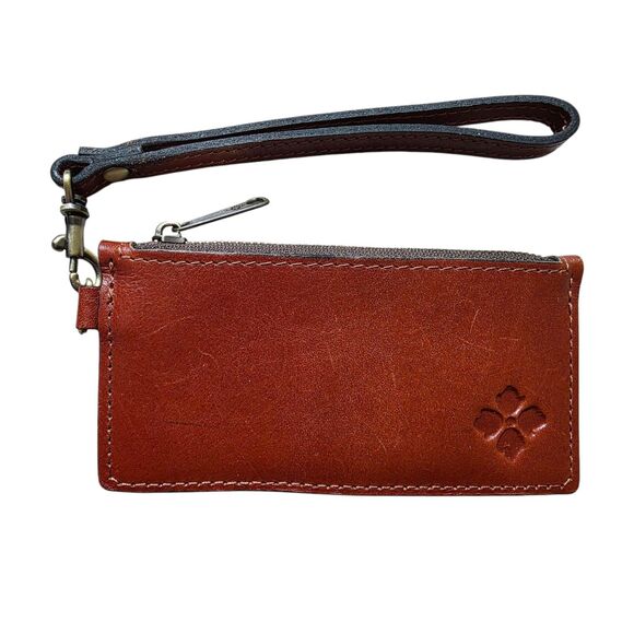 Patricia Nash Brown Leather Wristlet Wallet Small Floral Stamp Travel Vacation - Picture 1 of 3